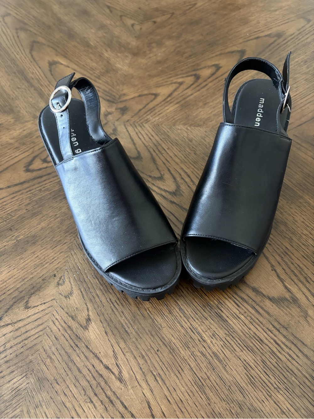 Madden Girl Black Open-Toe Slingback Platform Mules